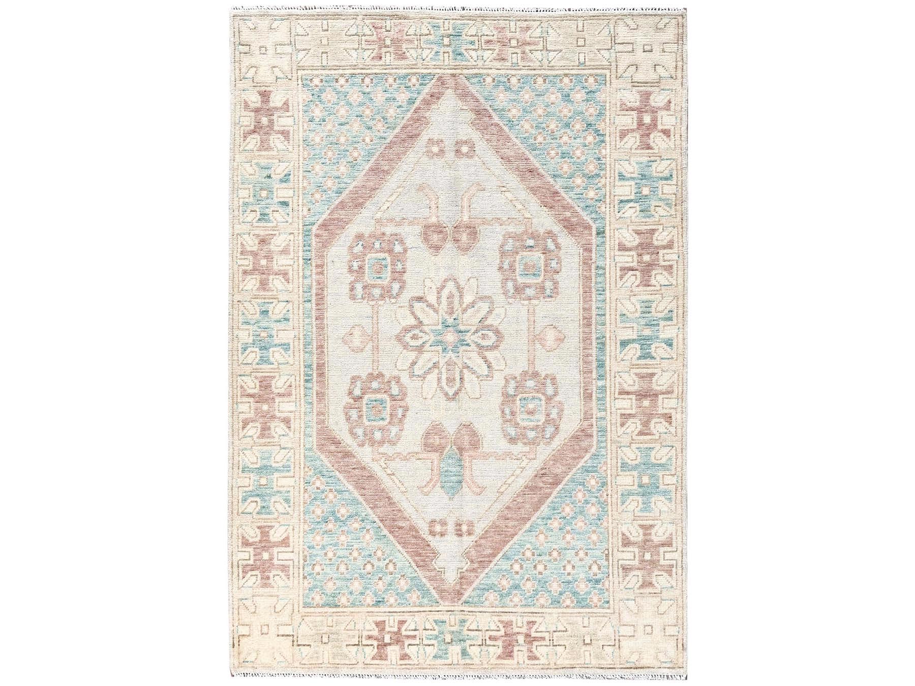 4'8"x6'10" Cerulean Blue, Anatolian Village Design, Turkish Knot, Hand Knotted, Zero Pile, Sheared Low, 100% Wool, Oriental Rug HR2785
