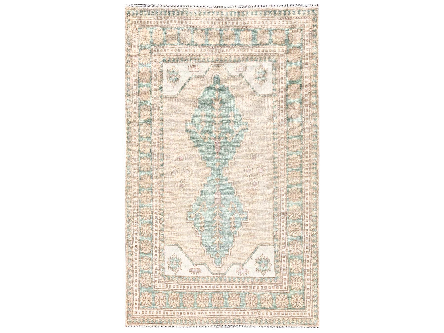 3'9"x6'3" Sand Brown, Anatolian Village Design, Turkish Knot, Hand Knotted, Zero Pile, Sheared Low, 100% Wool, Oriental Rug HR2788