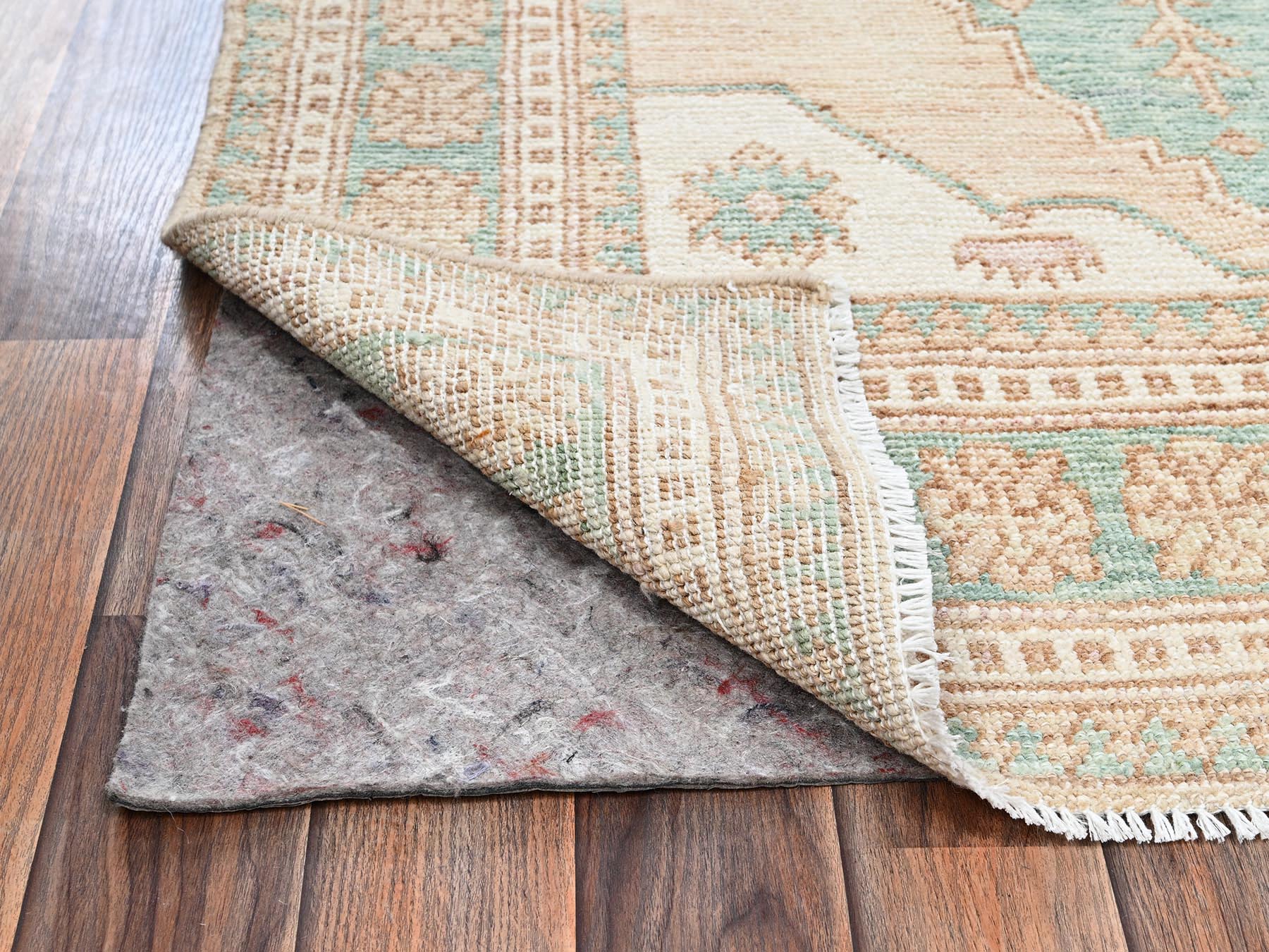 3'9"x6'3" Sand Brown, Anatolian Village Design, Turkish Knot, Hand Knotted, Zero Pile, Sheared Low, 100% Wool, Oriental Rug HR2788 - Image 3