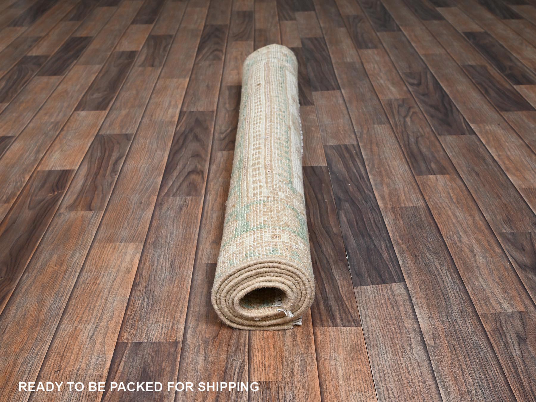 3'9"x6'3" Sand Brown, Anatolian Village Design, Turkish Knot, Hand Knotted, Zero Pile, Sheared Low, 100% Wool, Oriental Rug HR2788 - Image 5