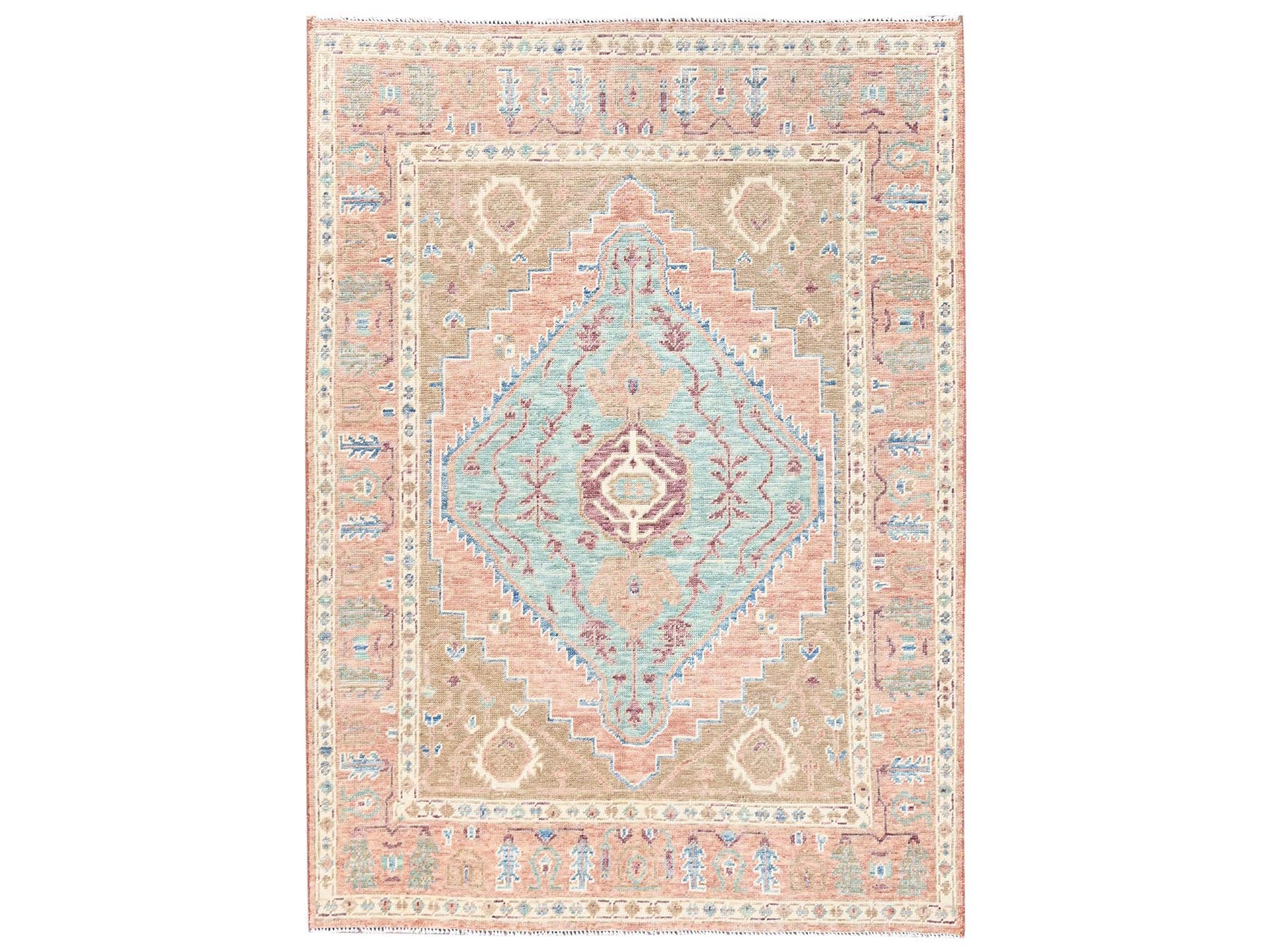 4'10"x6'10" Croissant Brown, Hand Knotted, Anatolian Village Design, Turkish Knot, Zero Pile, Sheared Low, 100% Wool, Oriental Rug HR2793