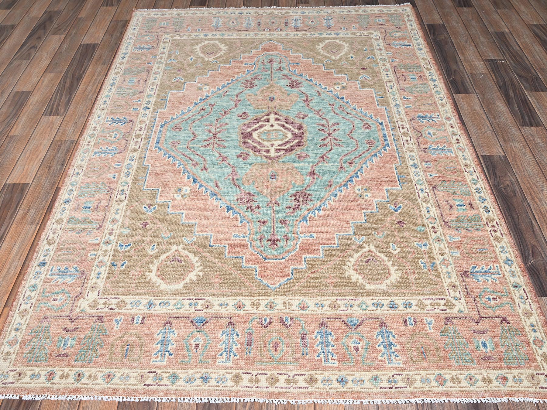 4'10"x6'10" Croissant Brown, Hand Knotted, Anatolian Village Design, Turkish Knot, Zero Pile, Sheared Low, 100% Wool, Oriental Rug HR2793 - Image 2