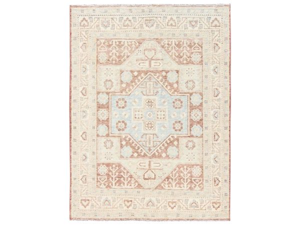 5'x6'10" Irish Cream Brown, Anatolian Village Design, Turkish Knot, Hand Knotted, Zero Pile, Sheared Low, 100% Wool, Oriental Rug HR2794