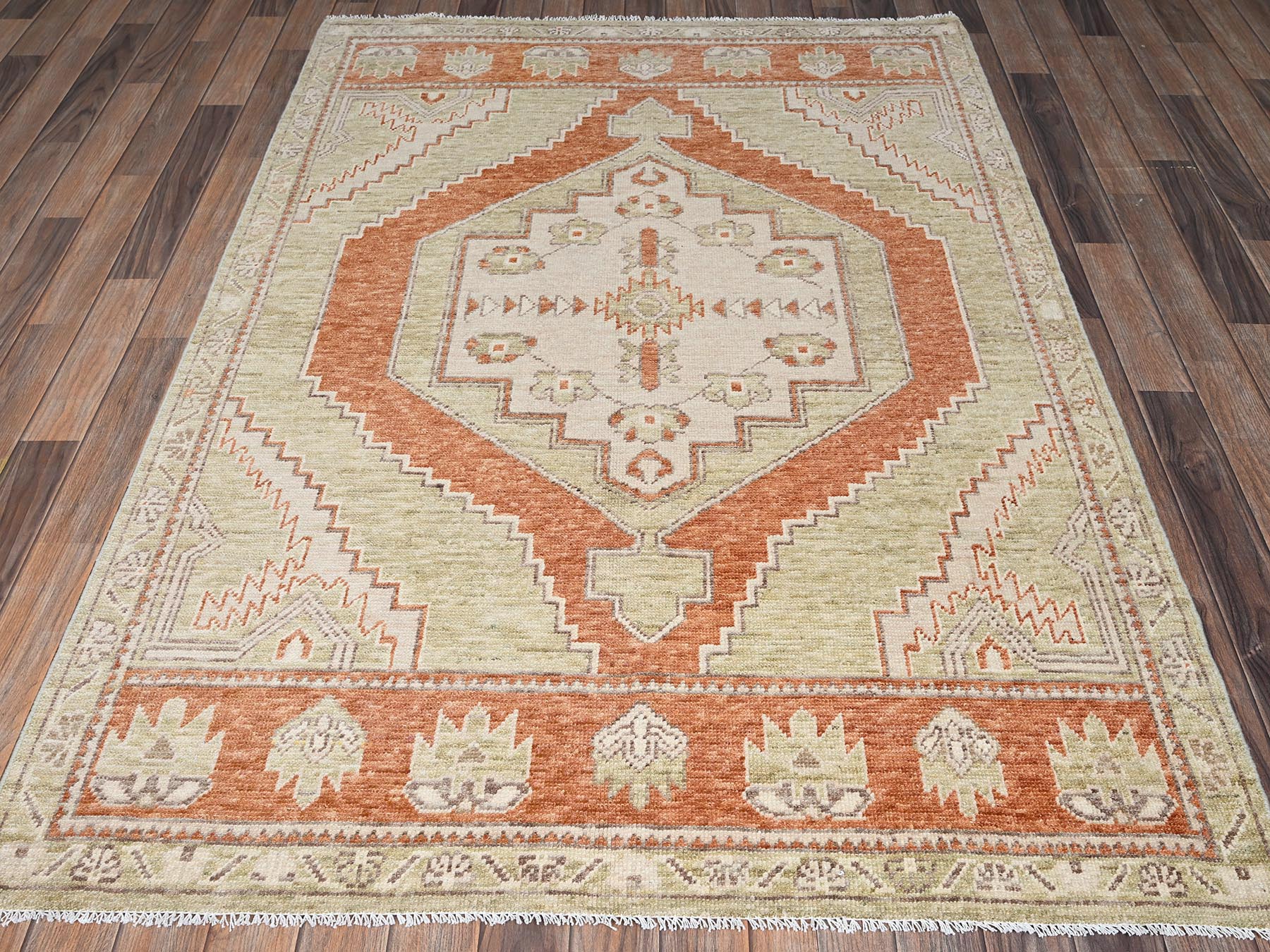 4'10"x6'9" Pebble Brown, Hand Knotted, Anatolian Village Design, Turkish Knot, Zero Pile, Sheared Low, 100% Wool, Oriental Rug HR2796 - Image 2