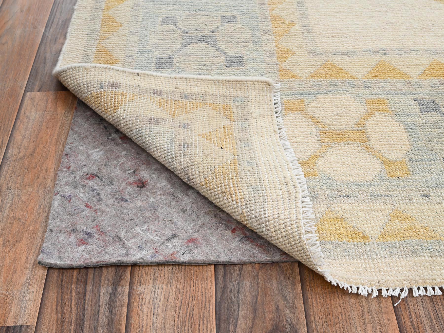 9'7"x14' Bone White, Anatolian Village Design, Turkish Knot, Zero Pile, Sheared Low, Hand Knotted, 100% Wool, Oriental Rug HR2806 - Image 5