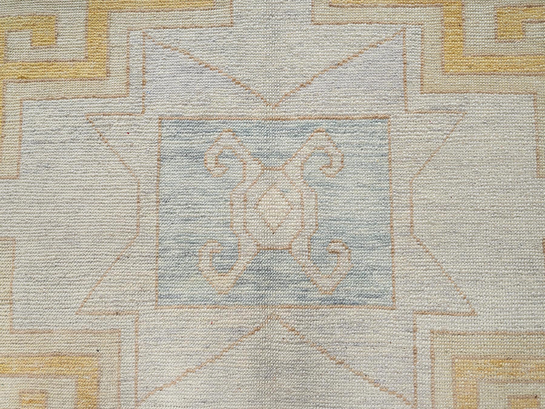 9'7"x14' Bone White, Anatolian Village Design, Turkish Knot, Zero Pile, Sheared Low, Hand Knotted, 100% Wool, Oriental Rug HR2806 - Image 9