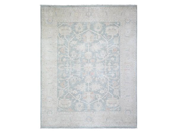 8'x9'7" Cadet Gray, Finer Peshawar with Faded Colors, Vegetable Dyes, Extra Soft Wool, Hand Knotted, Oriental Rug HR74515