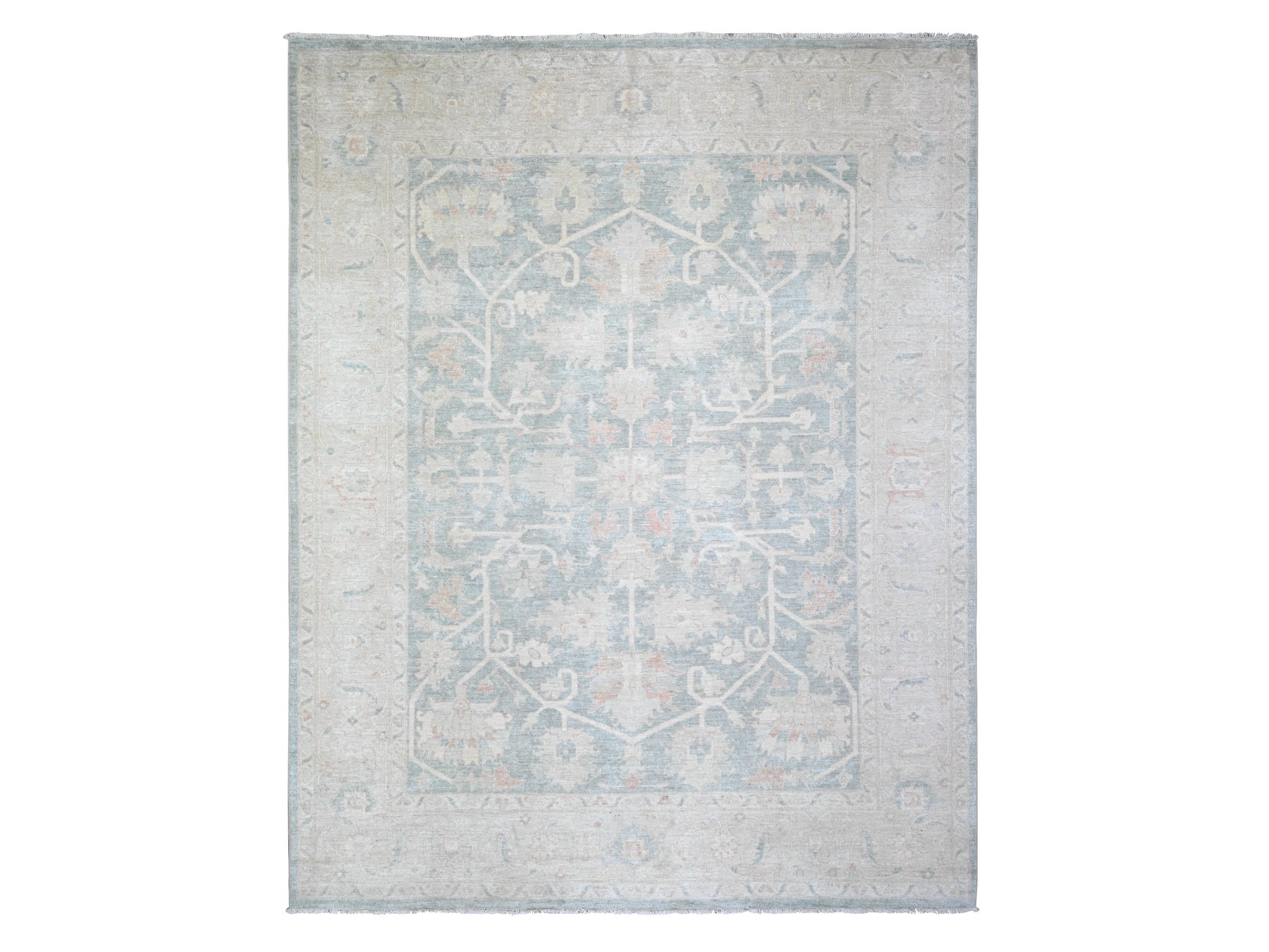 8'x9'7" Cadet Gray, Finer Peshawar with Faded Colors, Vegetable Dyes, Extra Soft Wool, Hand Knotted, Oriental Rug HR74515