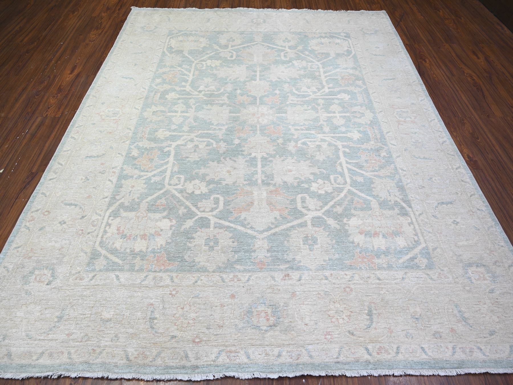 8'x9'7" Cadet Gray, Finer Peshawar with Faded Colors, Vegetable Dyes, Extra Soft Wool, Hand Knotted, Oriental Rug HR74515 - Image 2