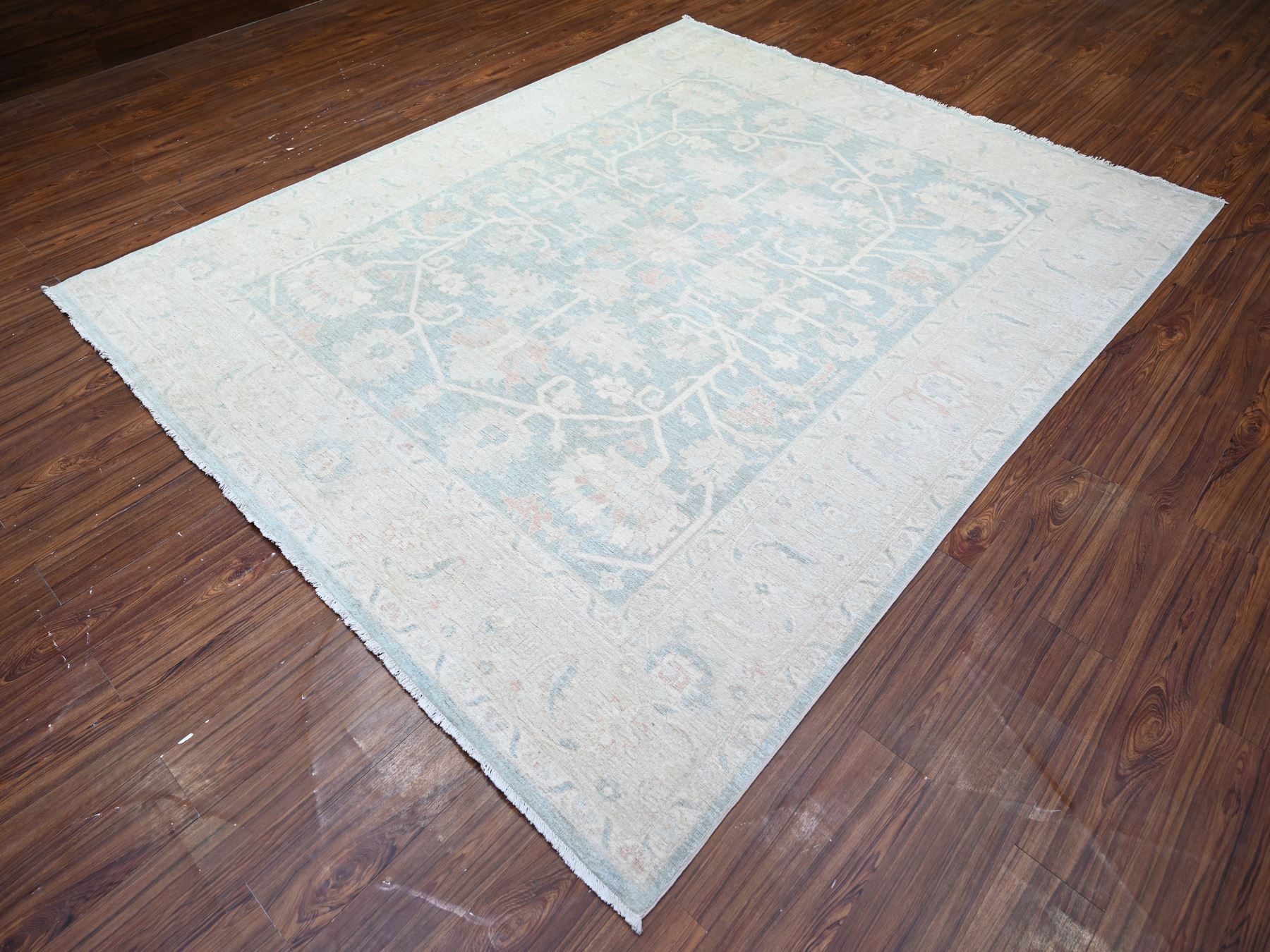 8'x9'7" Cadet Gray, Finer Peshawar with Faded Colors, Vegetable Dyes, Extra Soft Wool, Hand Knotted, Oriental Rug HR74515 - Image 3