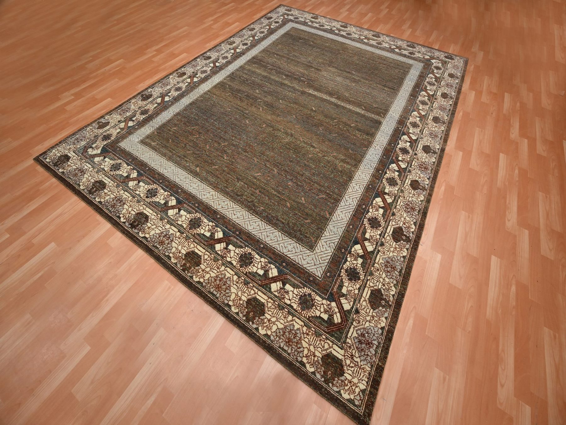9'2"x12'1" Shades of Brown, Khotan Influence All Over Intricate Design, Zero Pile, 100% Wool, Hand Knotted, Oriental Rug HR75920 - Image 3