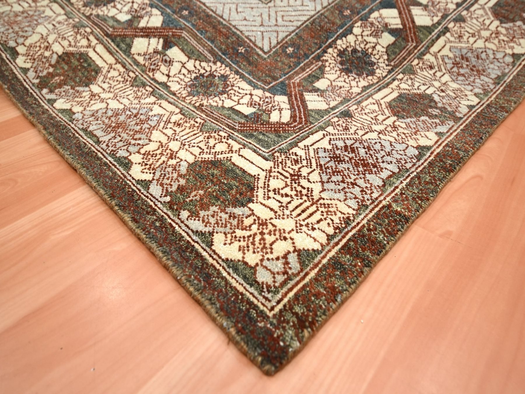 9'2"x12'1" Shades of Brown, Khotan Influence All Over Intricate Design, Zero Pile, 100% Wool, Hand Knotted, Oriental Rug HR75920 - Image 6