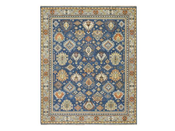 8'x9'9" Imperial Blue, Northwest Persian Design with All Over Geometric Elements, Hand Knotted, 100% Wool, Thick and Plush, Oriental Rug HR75932