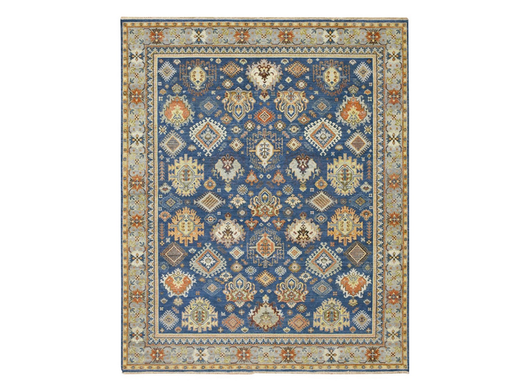 8'x9'9" Imperial Blue, Northwest Persian Design with All Over Geometric Elements, Hand Knotted, 100% Wool, Thick and Plush, Oriental Rug HR75932