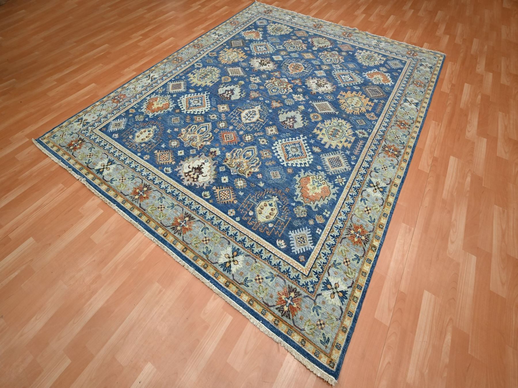 8'x9'9" Imperial Blue, Northwest Persian Design with All Over Geometric Elements, Hand Knotted, 100% Wool, Thick and Plush, Oriental Rug HR75932 - Image 3