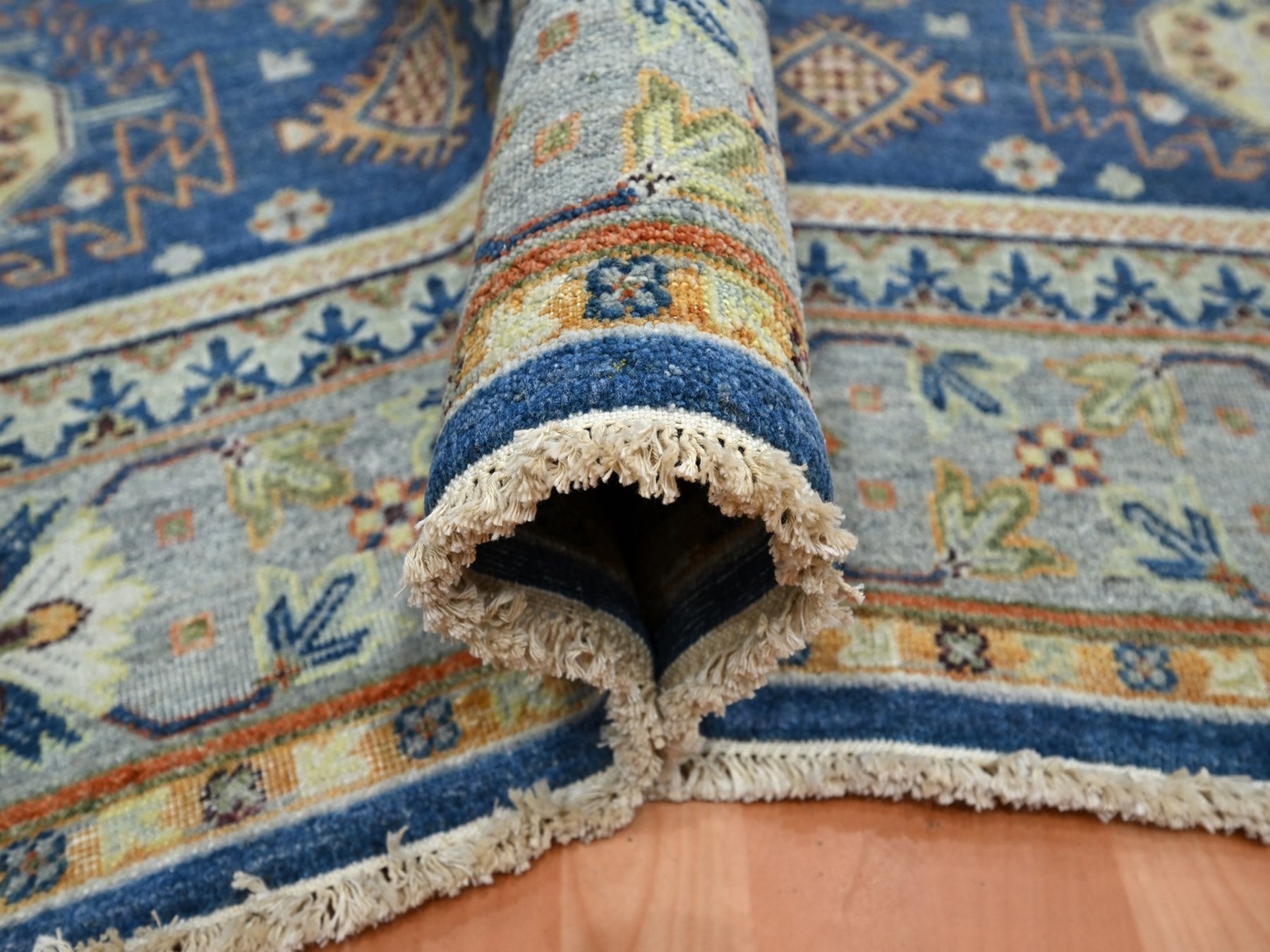 8'x9'9" Imperial Blue, Northwest Persian Design with All Over Geometric Elements, Hand Knotted, 100% Wool, Thick and Plush, Oriental Rug HR75932 - Image 5