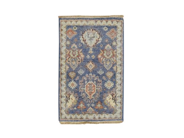 2'x3'2" Imperial Blue, Northwest Persian Design with All Over Geometric Elements, Hand Knotted, 100% Wool, Thick and Plush, Mat, Sample, Oriental Rug HR75940