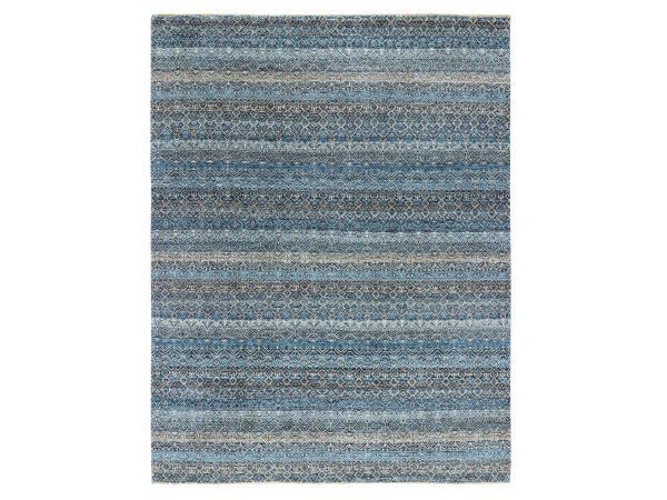 8'x10' Yale Blue, Kohinoor Herat Small Geometric Repetitive Design, 100% Plush Wool, Hand Knotted, Oriental Rug HR79463