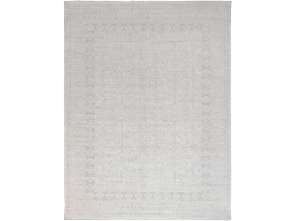 10'x13'10" Jazz White, Hand Knotted, Natural Dyes, Luxurious Wool, White Wash Peshawar, Khotan Inspired Pomegranate Design, Oriental Rug HR86515