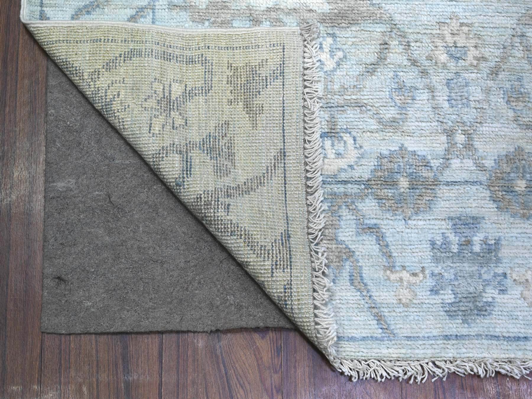 4'x11'10" Sleepy Hollow Blue, Afghan Angora Oushak All Over Pattern Shiny Wool, Hand Knotted Vegetable Dyes, Wide Runner Oriental Rug HR88529 - Image 2