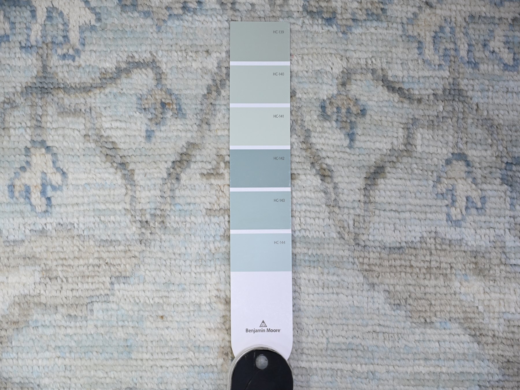 4'x11'10" Sleepy Hollow Blue, Afghan Angora Oushak All Over Pattern Shiny Wool, Hand Knotted Vegetable Dyes, Wide Runner Oriental Rug HR88529 - Image 3