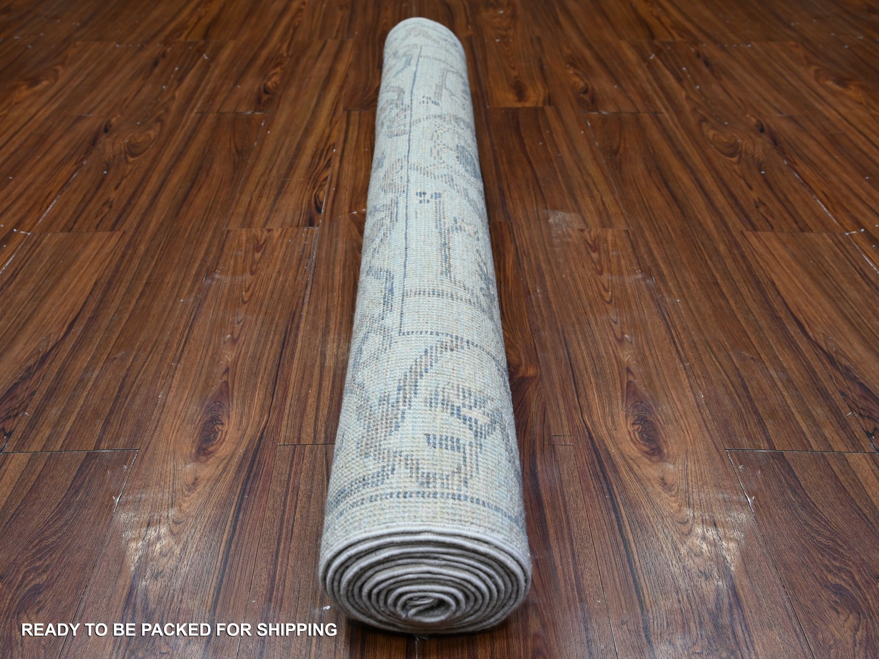 4'x11'10" Sleepy Hollow Blue, Afghan Angora Oushak All Over Pattern Shiny Wool, Hand Knotted Vegetable Dyes, Wide Runner Oriental Rug HR88529 - Image 4