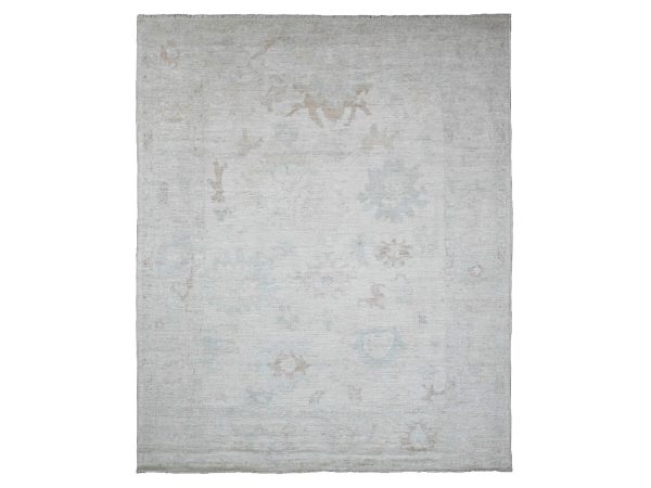 8'x9'7" Misty Gray, Afghan Angora Oushak with Leaf Design, Natural Dyes, Pure Wool, Hand Knotted, Oriental Rug HR89766