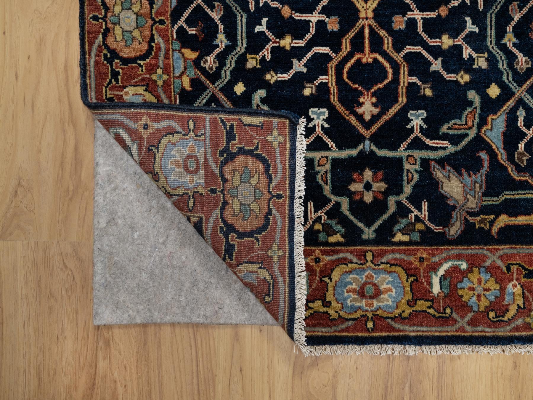 3'1"x5'2" Midnight Blue, All Over Vines Design, Lush and Plush, Organic Wool, Densely Woven, Antiqued Fine Heriz, Re-Creation, Hand Knotted Oriental Rug HR91101 - Image 3