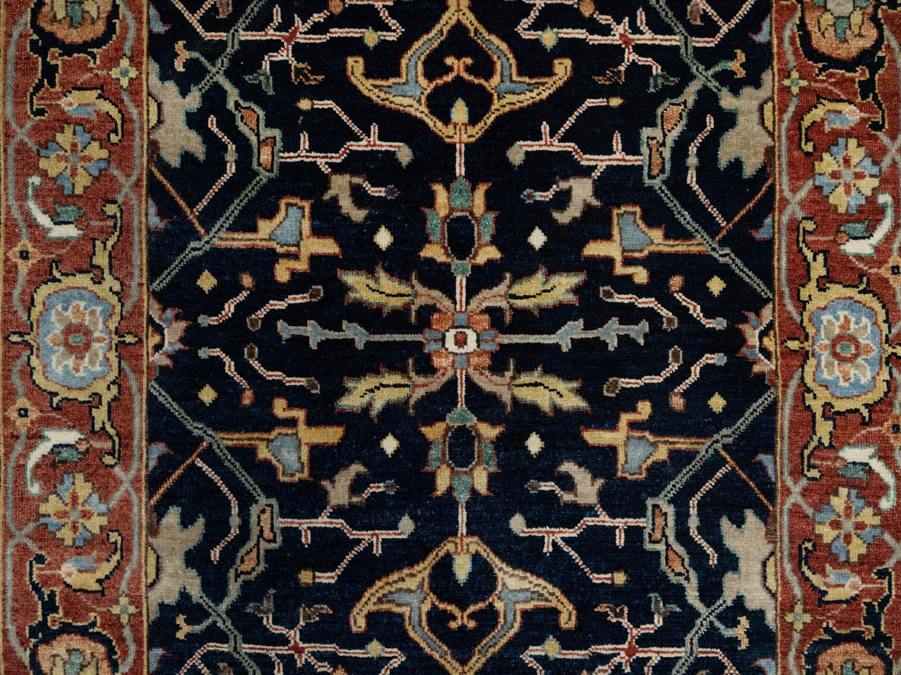 3'1"x5'2" Midnight Blue, All Over Vines Design, Lush and Plush, Organic Wool, Densely Woven, Antiqued Fine Heriz, Re-Creation, Hand Knotted Oriental Rug HR91101 - Image 5