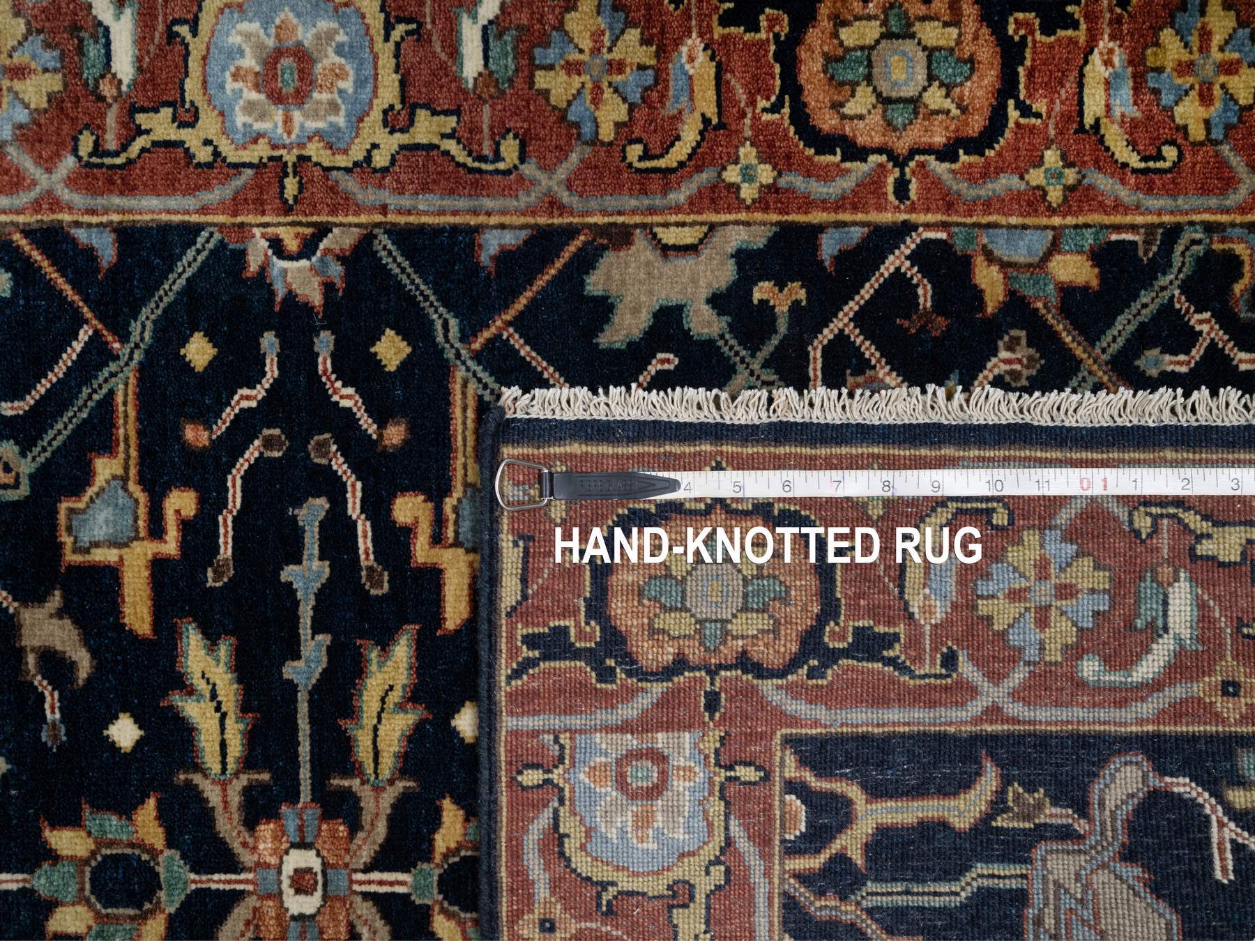 3'1"x5'2" Midnight Blue, All Over Vines Design, Lush and Plush, Organic Wool, Densely Woven, Antiqued Fine Heriz, Re-Creation, Hand Knotted Oriental Rug HR91101 - Image 8