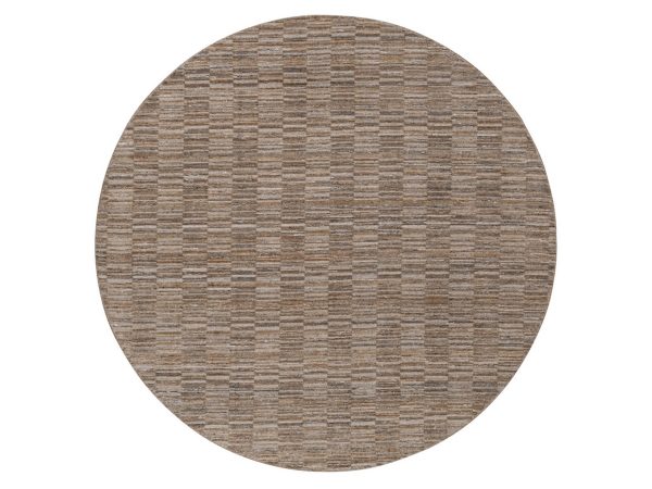 8'x8' Beaver Brown, Textured, Hand Loomed, Modern Grid Pattern, Polyester, Round, Oriental Rug HR92239