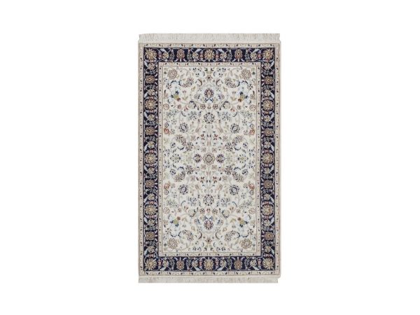 3'1"x5'2" Pearl White, Hand Knotted, Nain with All Over Design, Wool and Silk, 250 KPSI, Soft Pile, Oriental Rug HR92464