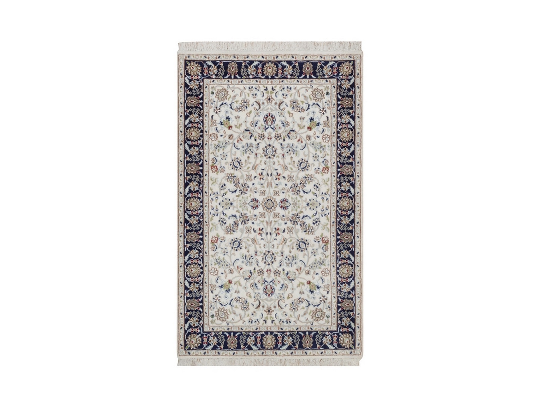 3'x5'2" Pearl White, Hand Knotted, Nain with All Over Flower Design, 250 KPSI, Soft Pile, Wool and Silk, Oriental Rug HR92470