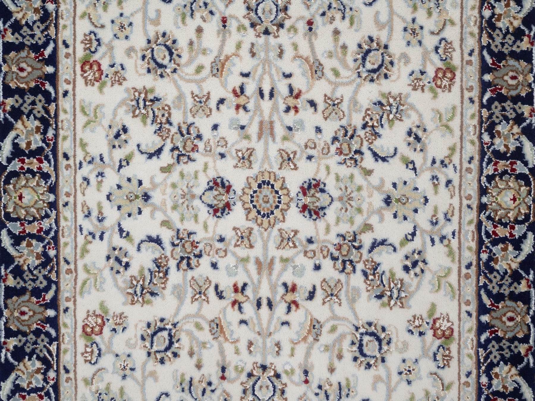 3'x5'2" Pearl White, Hand Knotted, Nain with All Over Flower Design, 250 KPSI, Soft Pile, Wool and Silk, Oriental Rug HR92470 - Image 5