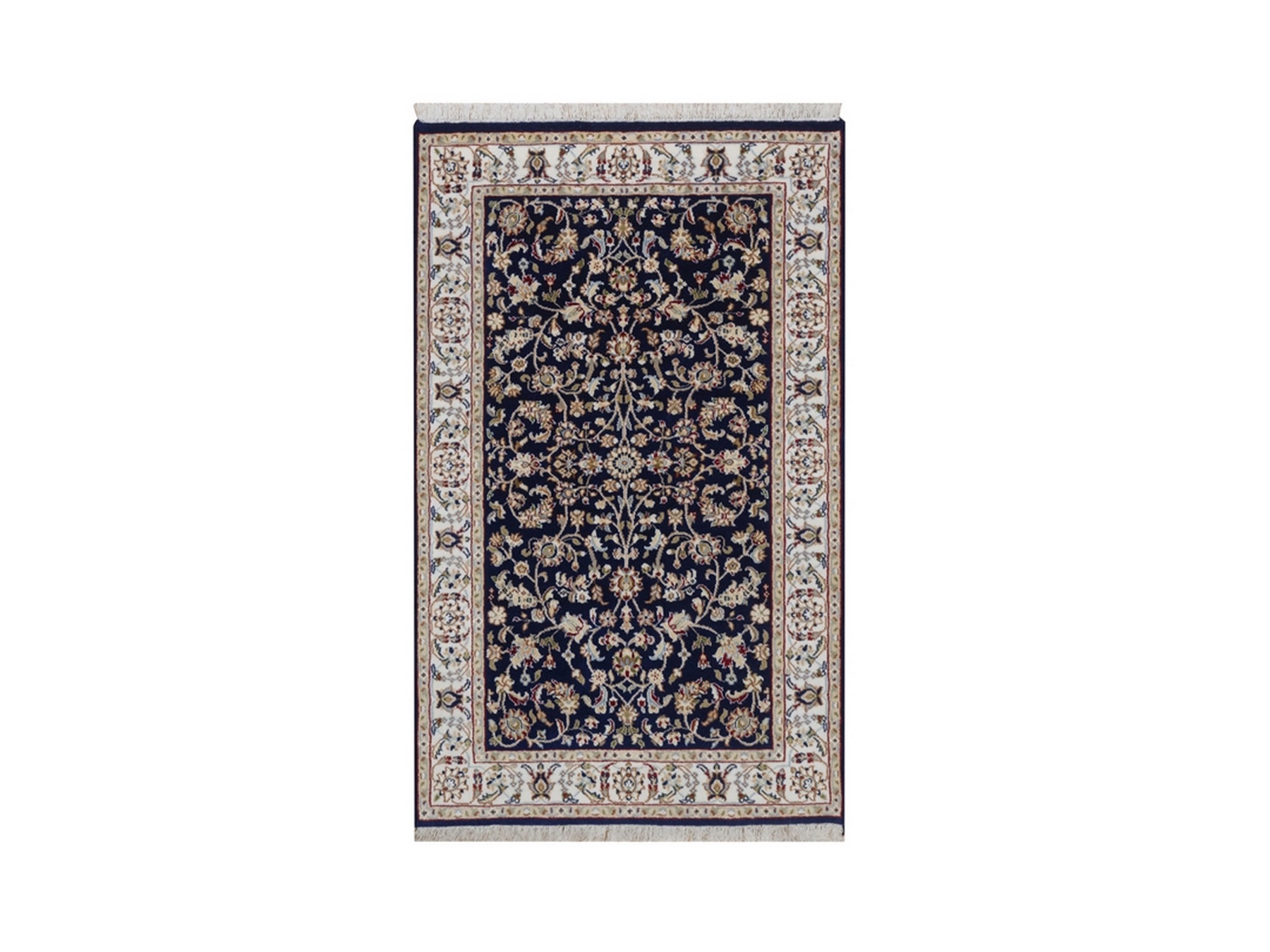 3'2"x5'1" Midnight Blue, Nain with All Over Flower Design, Soft Pile, Hand Knotted, Wool and Silk, 250 KPSI, Oriental Rug HR92484