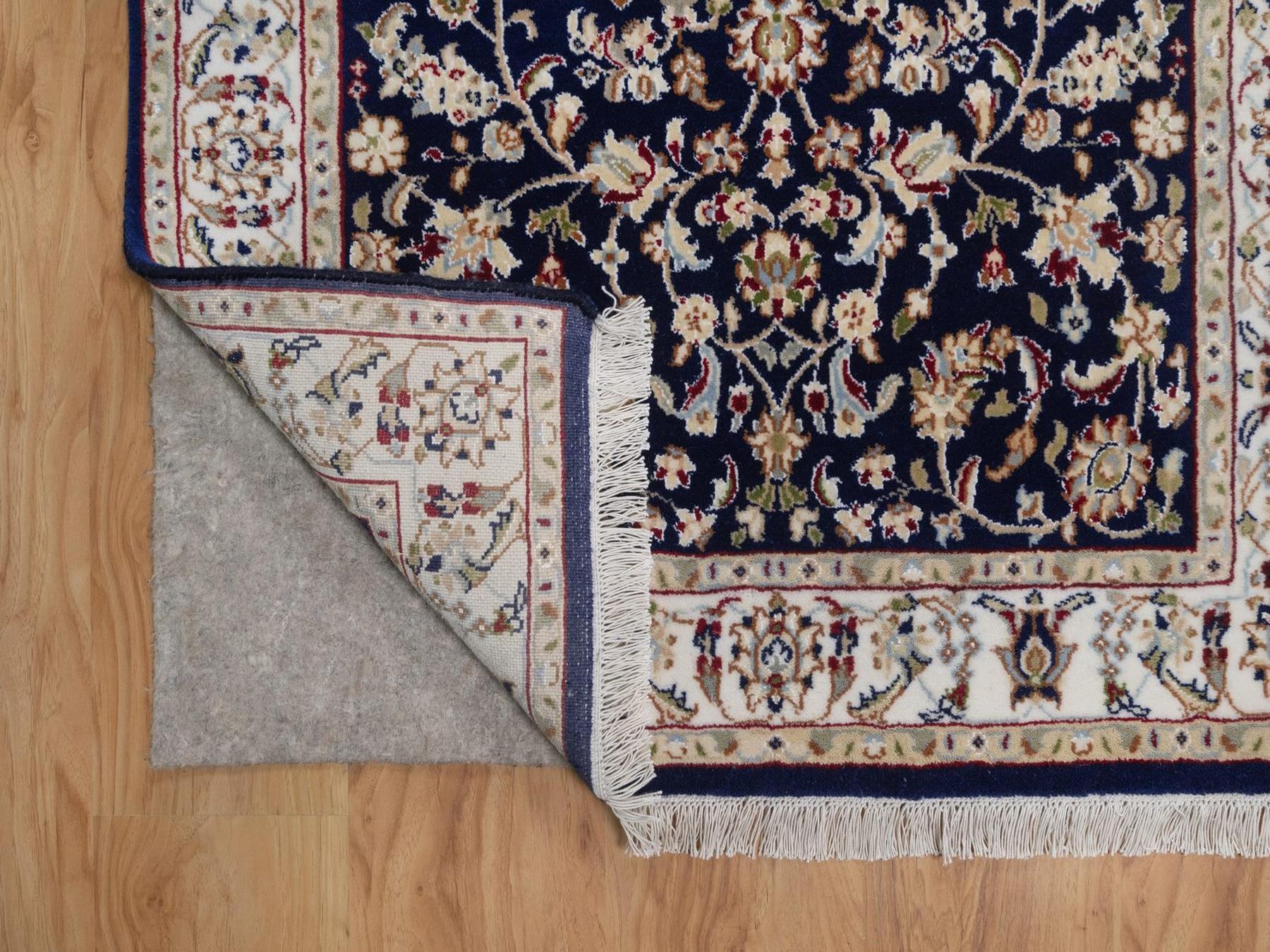 3'2"x5'1" Midnight Blue, Nain with All Over Flower Design, Soft Pile, Hand Knotted, Wool and Silk, 250 KPSI, Oriental Rug HR92484 - Image 3