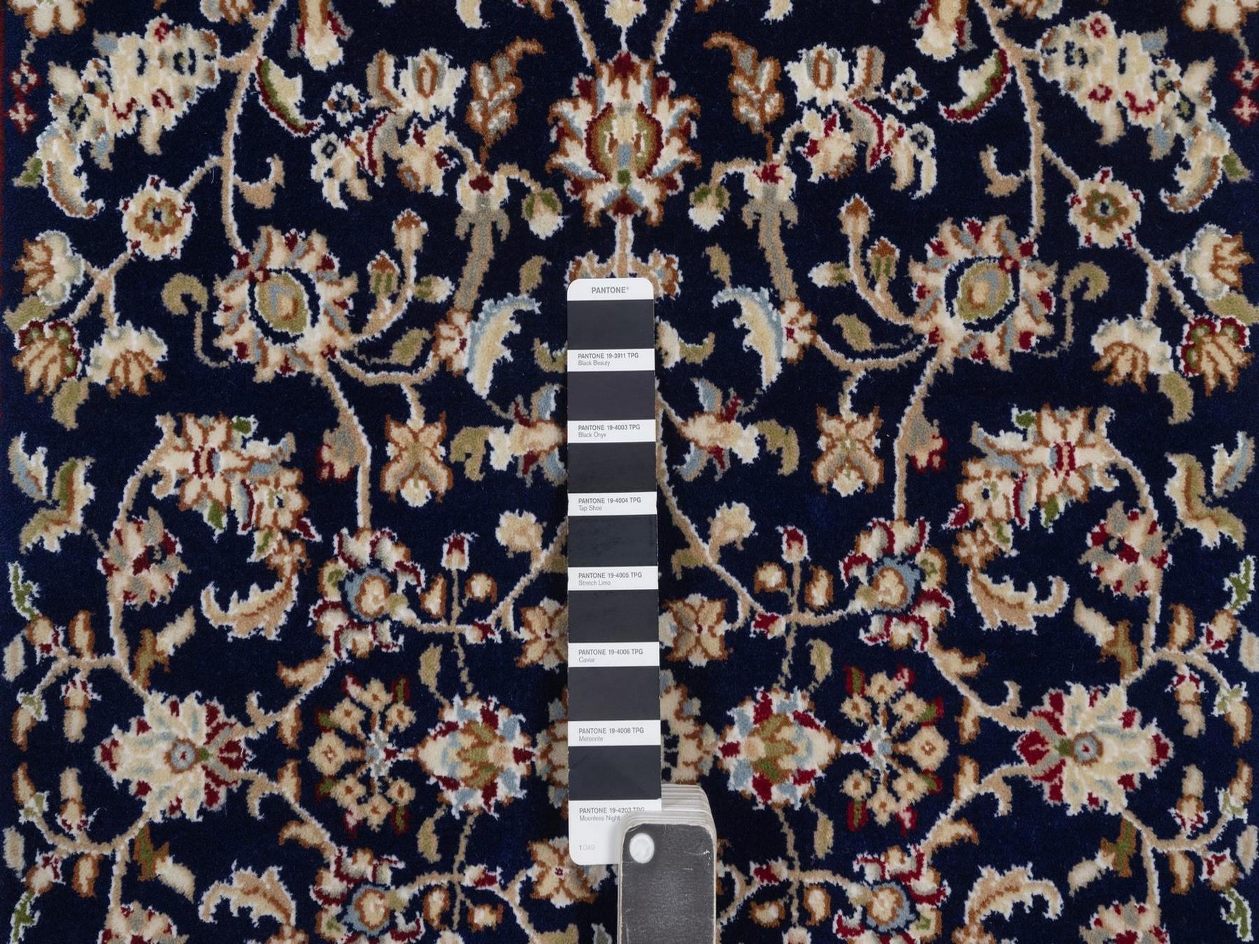 3'2"x5'1" Midnight Blue, Nain with All Over Flower Design, Soft Pile, Hand Knotted, Wool and Silk, 250 KPSI, Oriental Rug HR92484 - Image 4