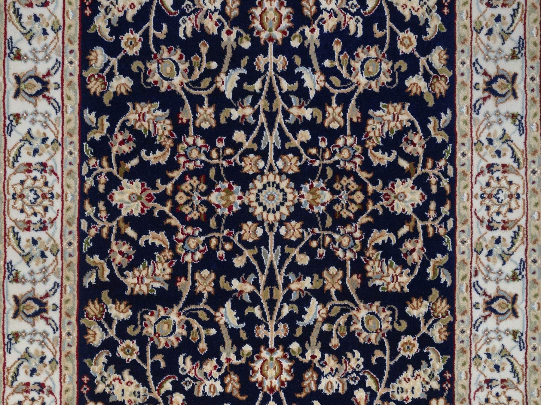 3'2"x5'1" Midnight Blue, Nain with All Over Flower Design, Soft Pile, Hand Knotted, Wool and Silk, 250 KPSI, Oriental Rug HR92484 - Image 5