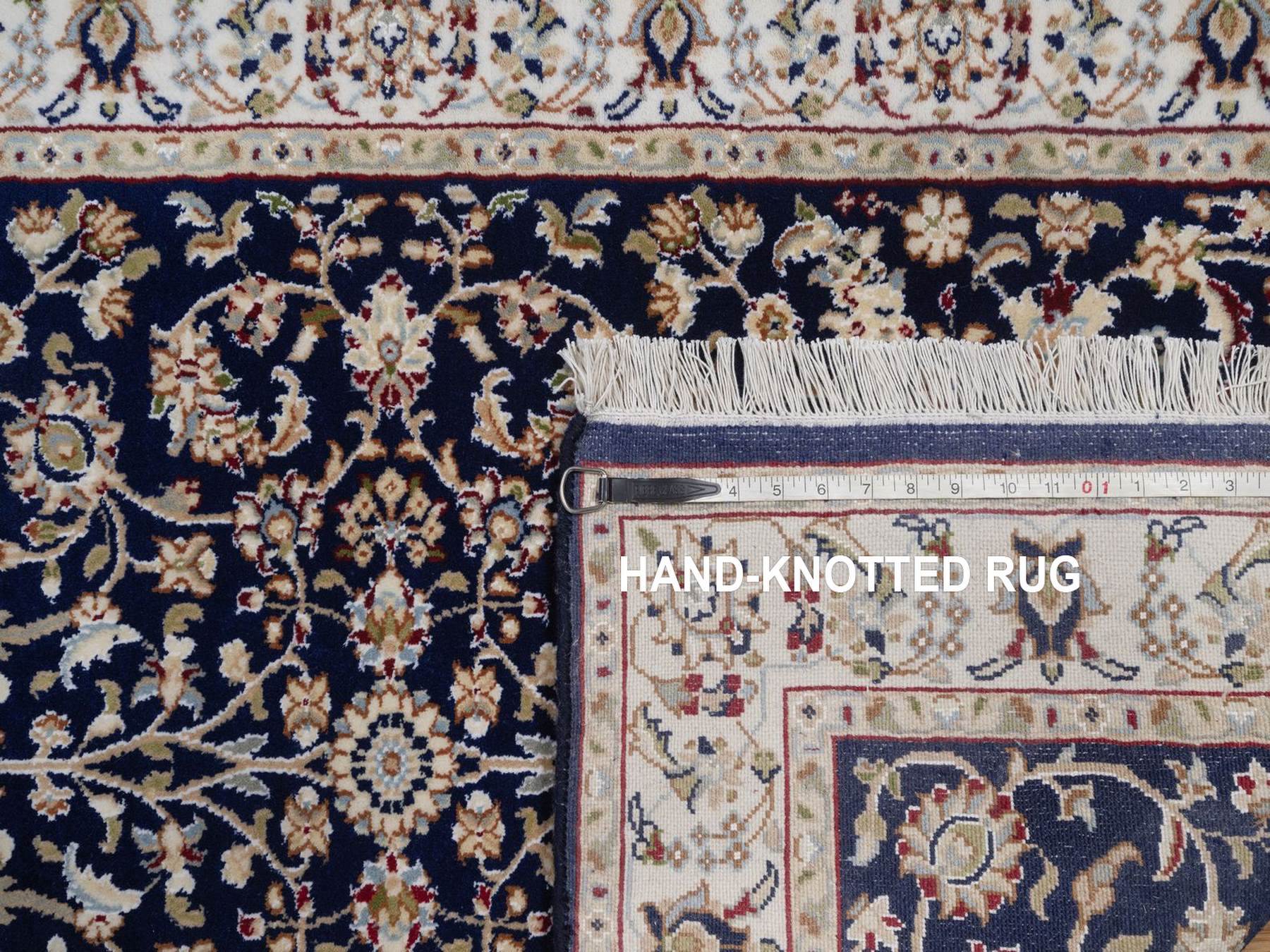 3'2"x5'1" Midnight Blue, Nain with All Over Flower Design, Soft Pile, Hand Knotted, Wool and Silk, 250 KPSI, Oriental Rug HR92484 - Image 8