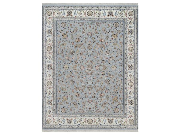 7'10"x10'2" Light Blue, Nain with All Over Flower Design, Soft Pile, Wool and Silk, 250 KPSI, Hand Knotted, Oriental Rug HR92495