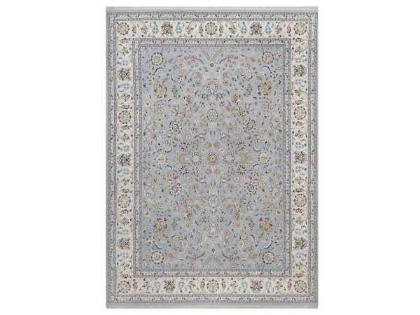 8'9"x12'2" Light Blue, Hand Knotted, Nain with All Over Floral Pattern, Soft Pile, Wool and Silk, 250 KPSI, Oriental Rug HR92512
