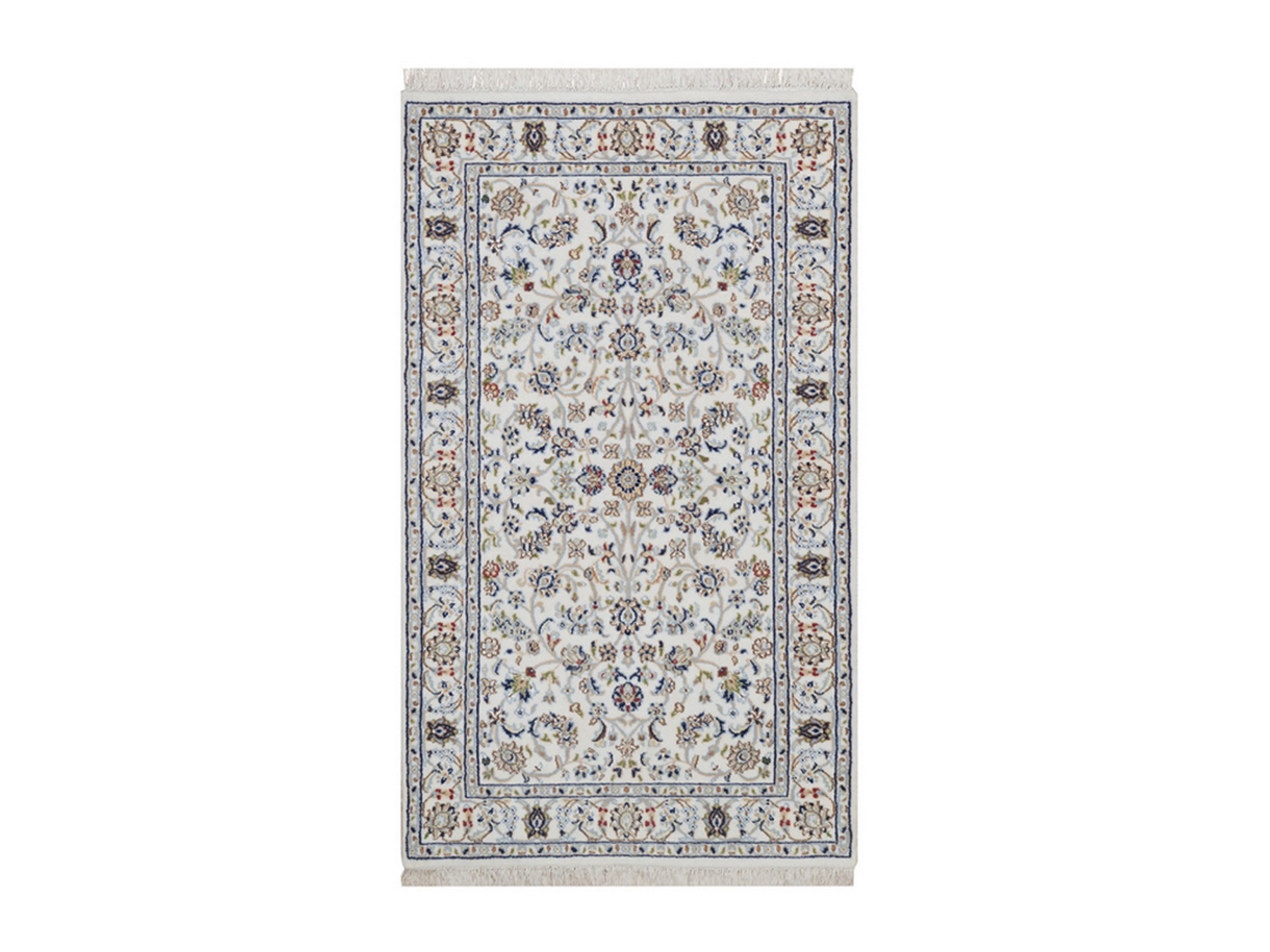 3'1"x5'3" Pearl White, Nain with All Over Flower Design, Wool and Silk, 250 KPSI, Hand Knotted, Soft Pile, Oriental Rug HR92514