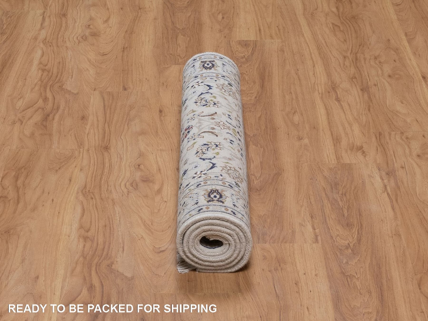 3'1"x5'3" Pearl White, Nain with All Over Flower Design, Wool and Silk, 250 KPSI, Hand Knotted, Soft Pile, Oriental Rug HR92514 - Image 6