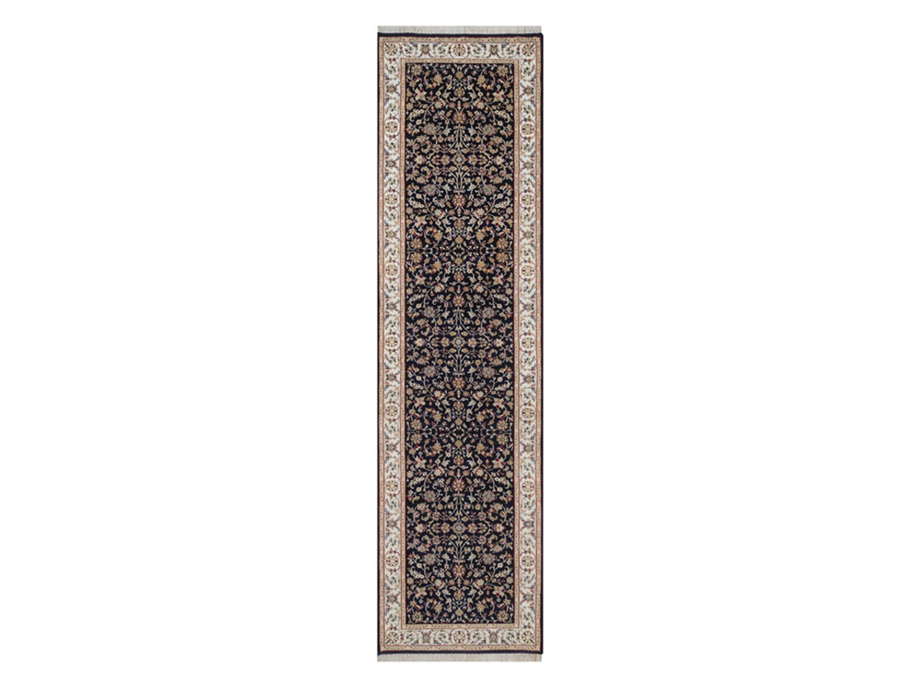 2'9"x10'4" Midnight Blue, Hand Knotted, Nain with All Over Flower Design, Soft Pile, Wool and Silk, 250 KPSI, Runner, Oriental Rug HR92517