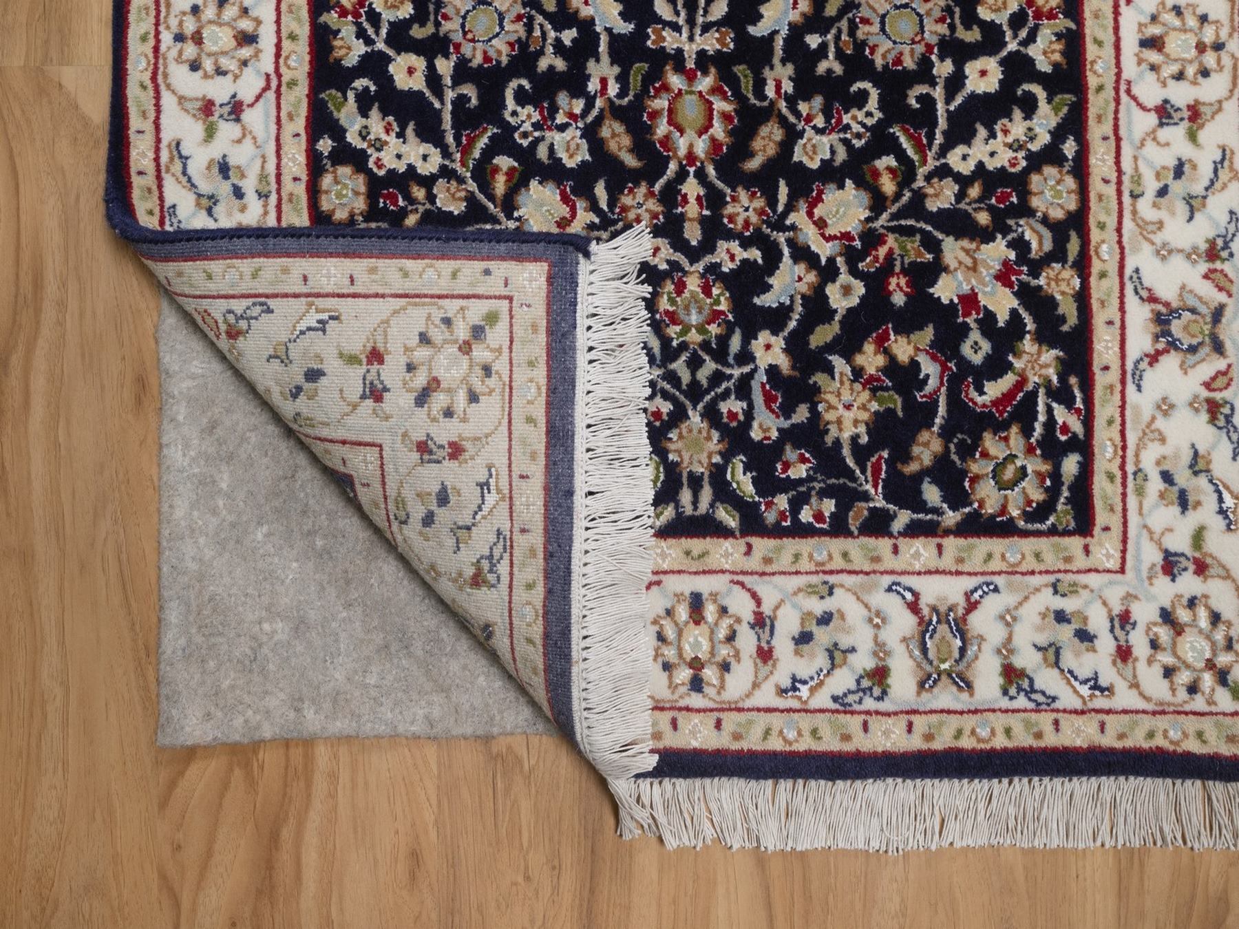 2'9"x10'4" Midnight Blue, Hand Knotted, Nain with All Over Flower Design, Soft Pile, Wool and Silk, 250 KPSI, Runner, Oriental Rug HR92517 - Image 3