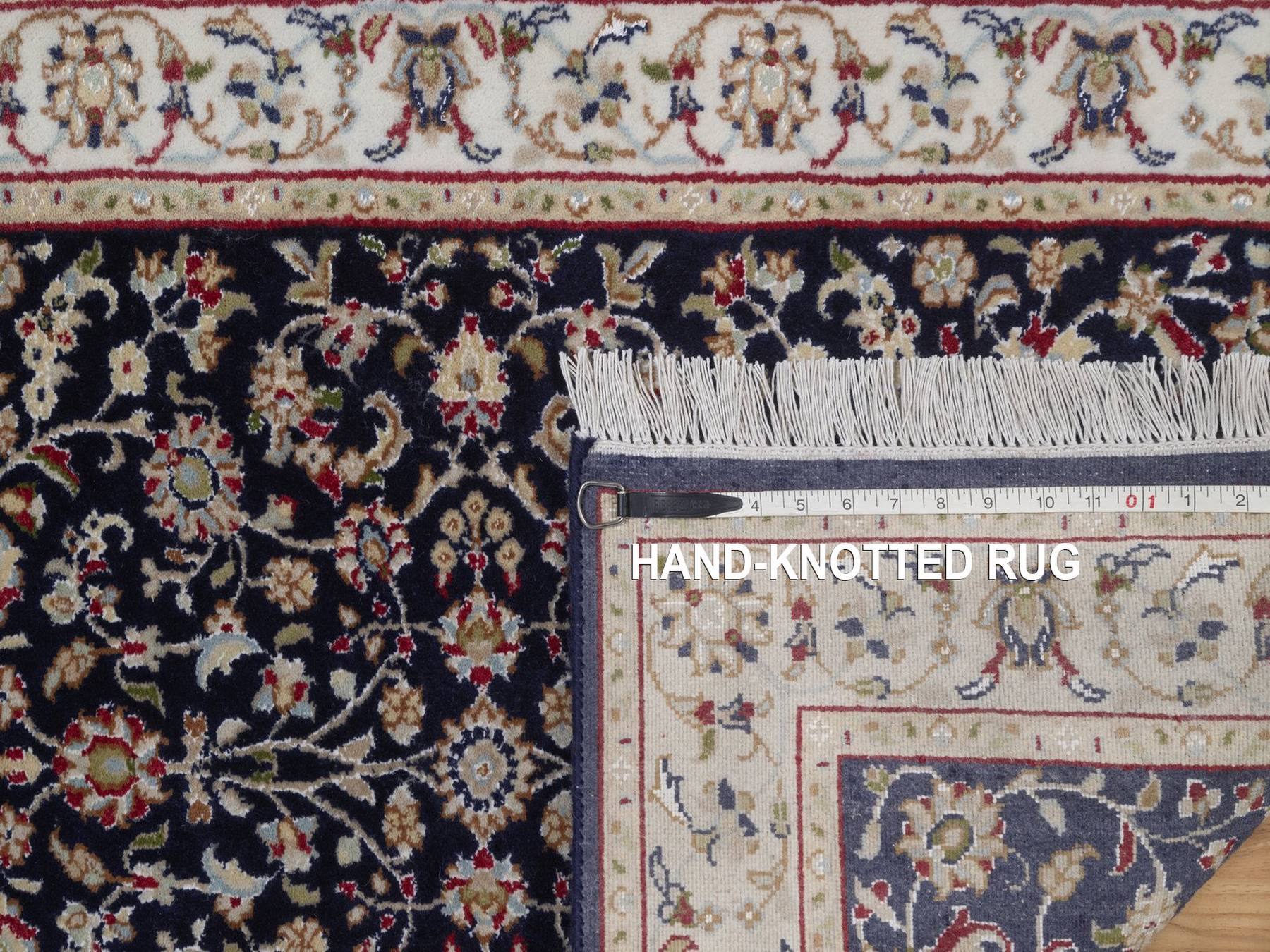 2'9"x10'4" Midnight Blue, Hand Knotted, Nain with All Over Flower Design, Soft Pile, Wool and Silk, 250 KPSI, Runner, Oriental Rug HR92517 - Image 8