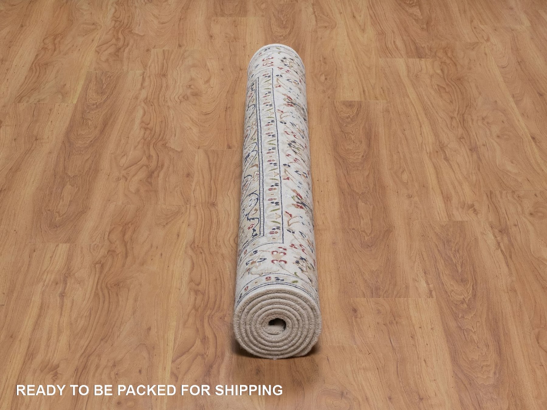 5'2"x7'1" Pearl White, Nain with Flower Medallion Design, Hand Knotted, Wool and Silk, 250 KPSI, Soft Pile, Oriental Rug HR92523 - Image 6