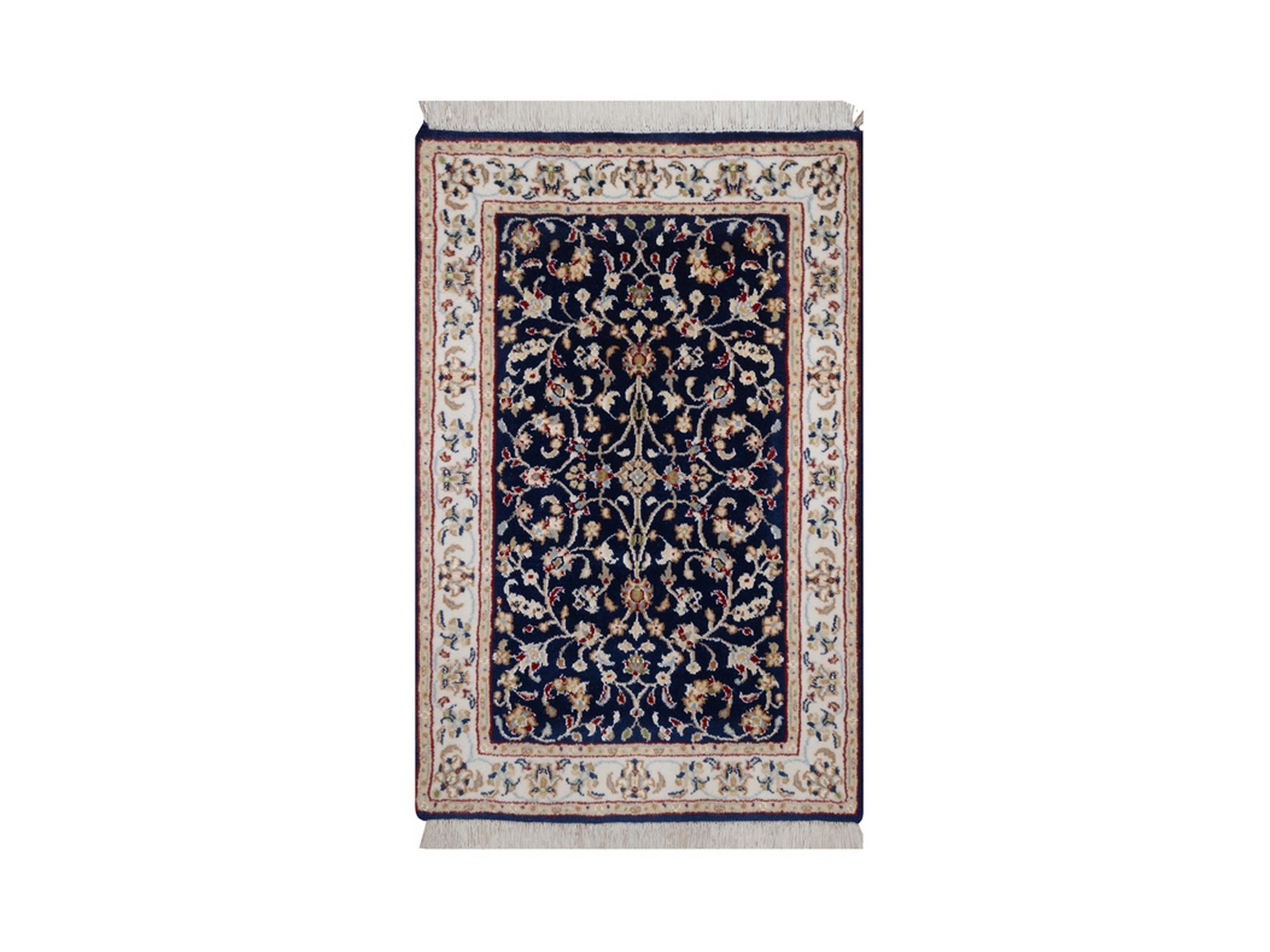 2'1"x3'3" Midnight Blue, Nain with All Over Flower Design, Soft Pile, Wool and Silk, 250 KPSI, Hand Knotted, Mat, Sample, Oriental Rug HR92530