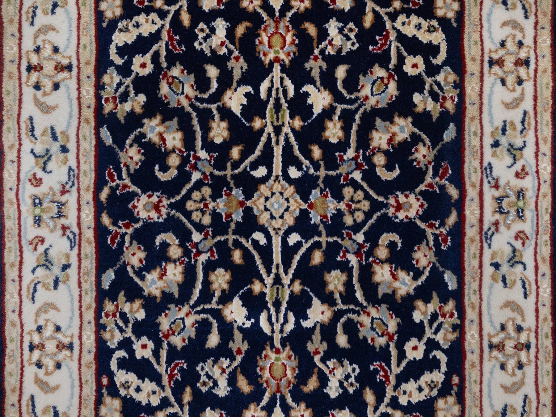 2'1"x3'3" Midnight Blue, Nain with All Over Flower Design, Soft Pile, Wool and Silk, 250 KPSI, Hand Knotted, Mat, Sample, Oriental Rug HR92530 - Image 5