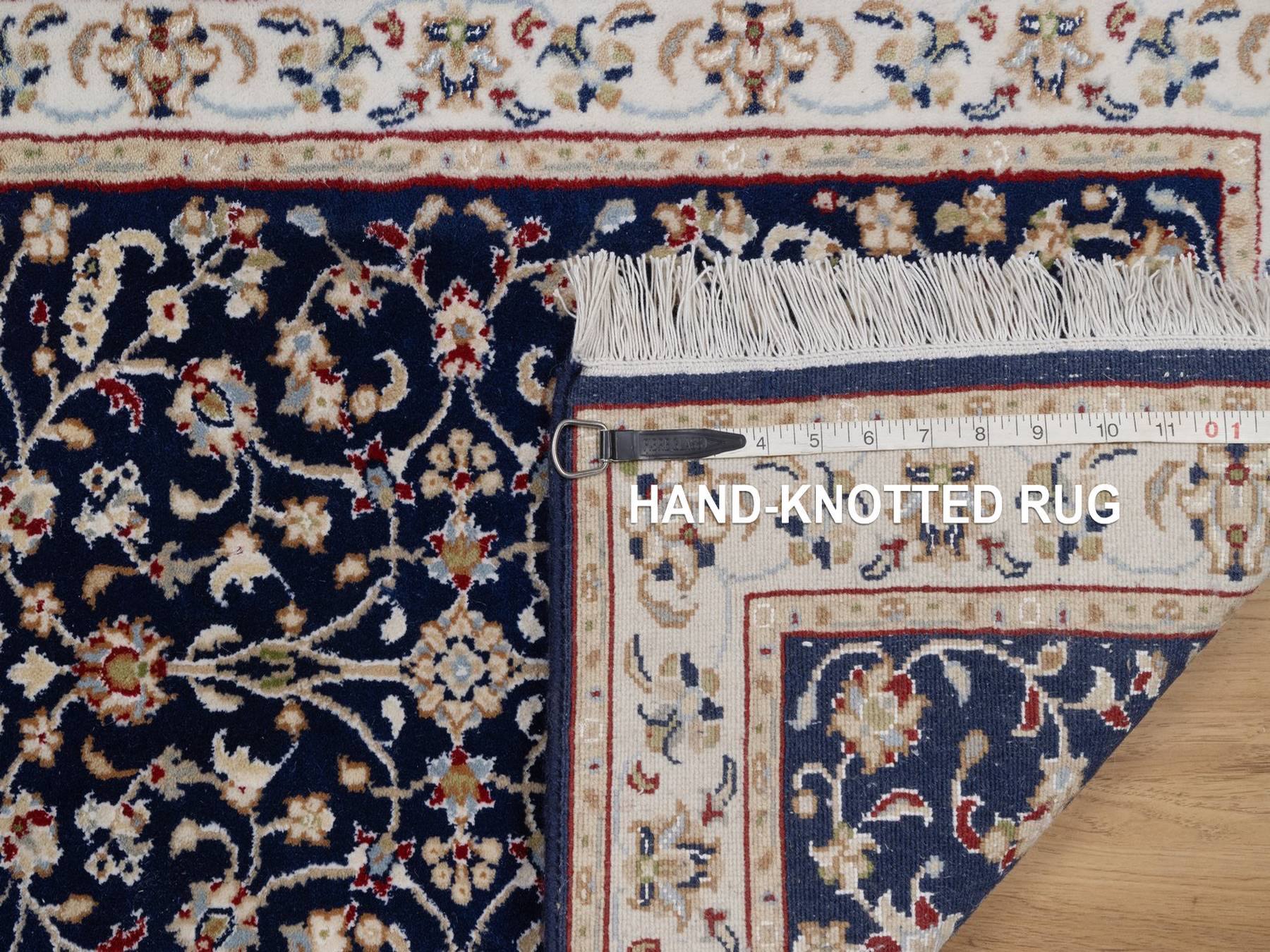 2'1"x3'3" Midnight Blue, Nain with All Over Flower Design, Soft Pile, Wool and Silk, 250 KPSI, Hand Knotted, Mat, Sample, Oriental Rug HR92530 - Image 8